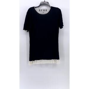 DFBK DEFEND BROOKLYN Women's Black-Cream Crewneck Short Sleeve Layered Top SZ L